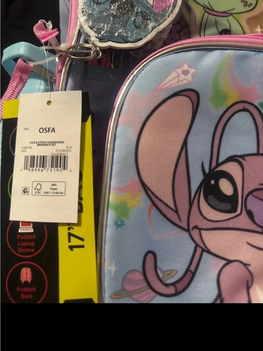 Disney Kids Backpack Set with Stitch & Angel - Pink, Blue, Purple